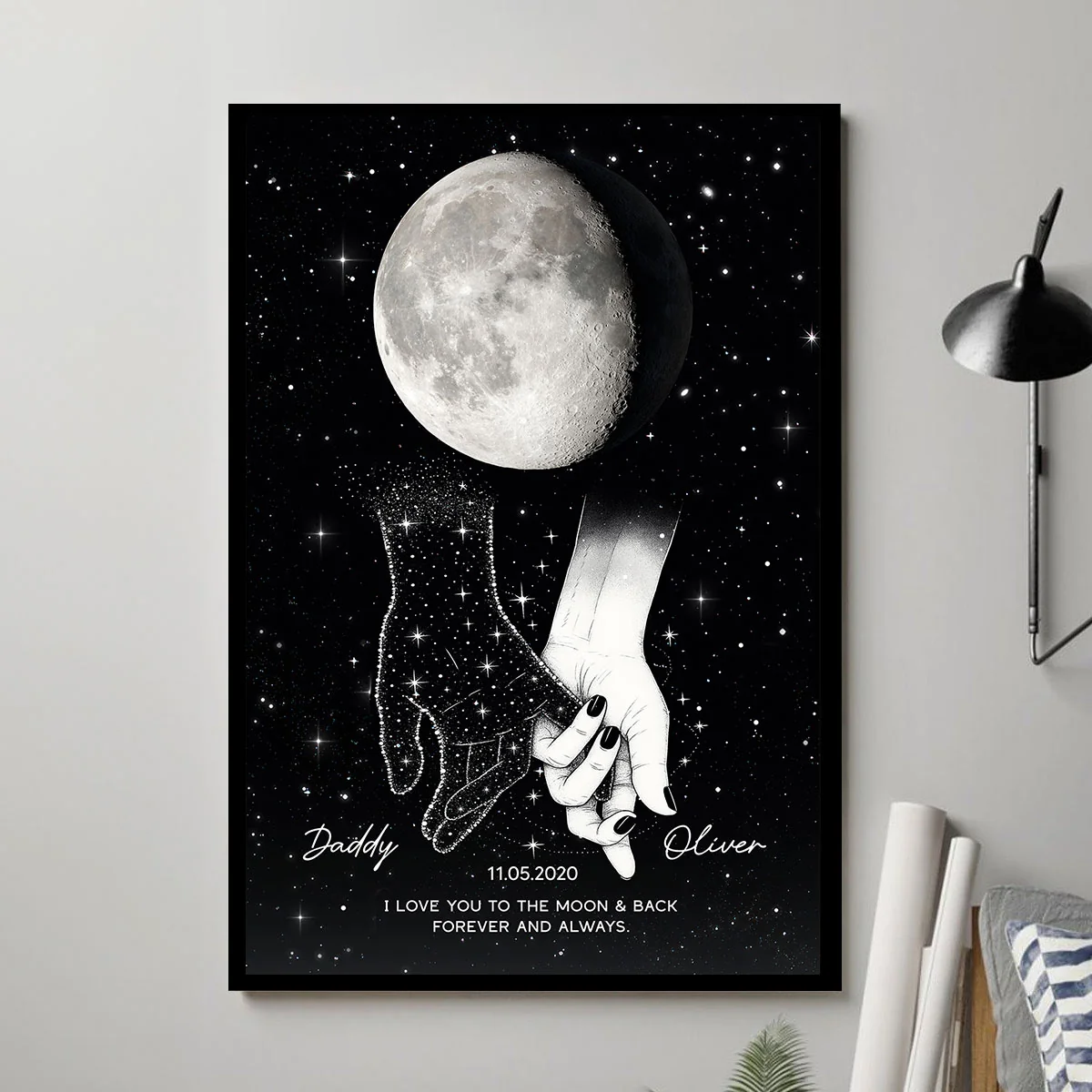 Lost Loved One Holding Hands Moon Phase Galaxy Art Memorial Sympathy Gift Personalized Poster - Image 4