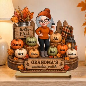 Hello Fall Grandma's Pumpkin Patch - Personalized Wooden Plaque - Cozy Fall Decor for Grandma