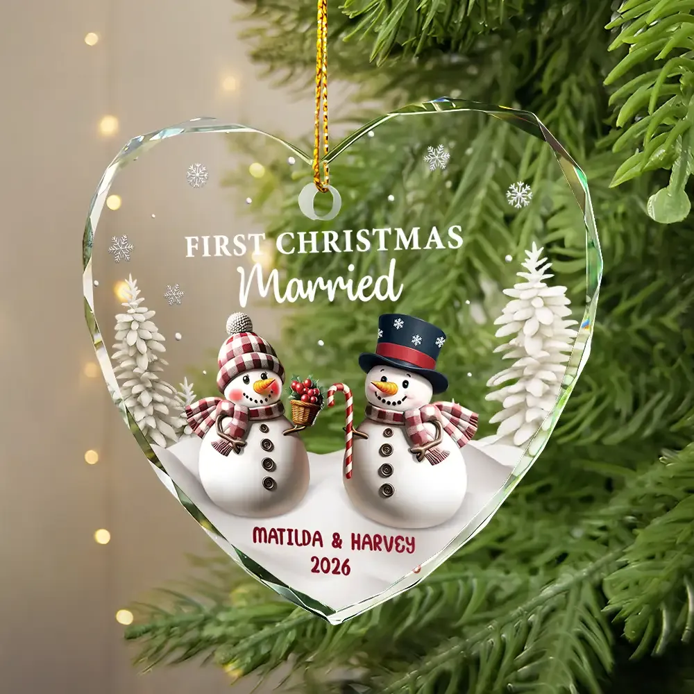 First Christmas As Mr & Mrs Snowman - Personalized Heart Shaped Ornament - Image 4