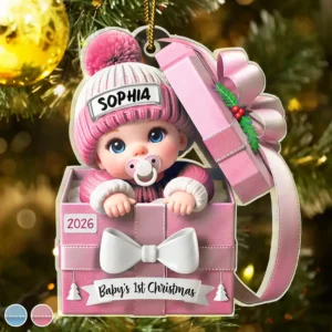 Baby First Christmas, Baby Reveals, Gift Box 3D Effect - Personalized Custom Shaped Acrylic Ornament