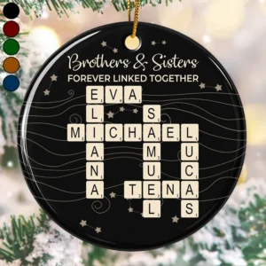 Crossword Brothers & Sisters Forever Linked Together - Personalized Circle Ornament