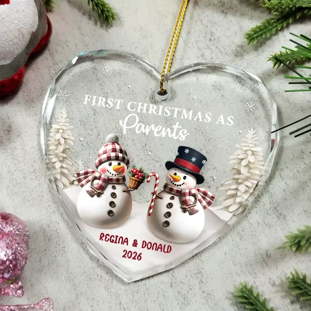 First Christmas As Mr & Mrs Snowman - Personalized Heart Shaped Ornament - Image 3