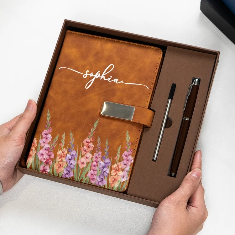 Custom Birth Flower & Name For Her, Wife, Daughter, Sister - Personalized Notebook Set - Image 2