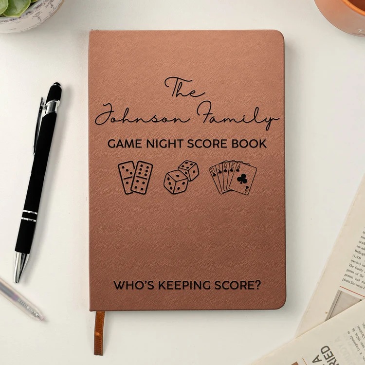 Game Night Score Book For Family, Couples, Grandparents, Board Game Lover - Personalized Leather Journal - Image 4