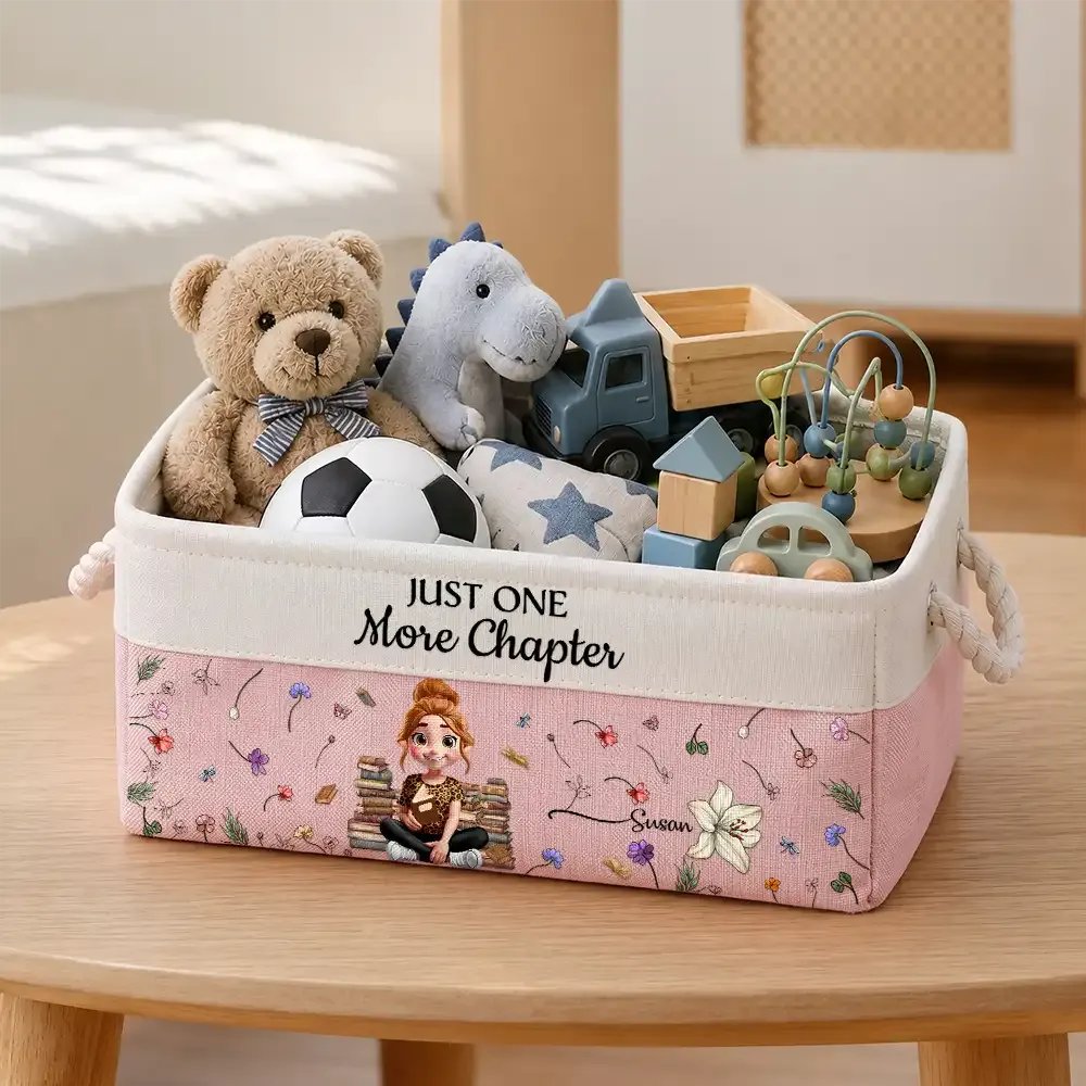 My Books Reading Girl With Birth Month Flower - Personalized Storage Basket - Image 2