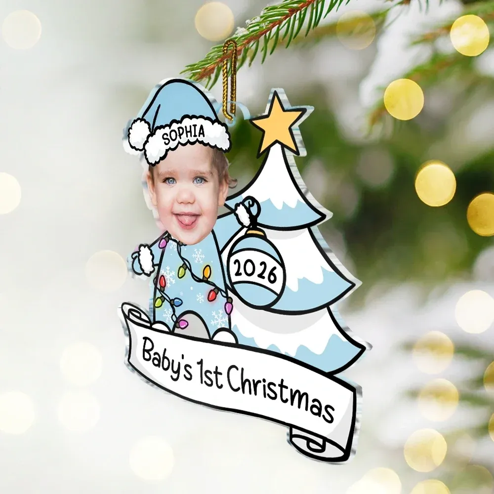 Custom Photo Baby First Christmas Funny - Personalized Custom Shaped Acrylic Ornament - Image 6