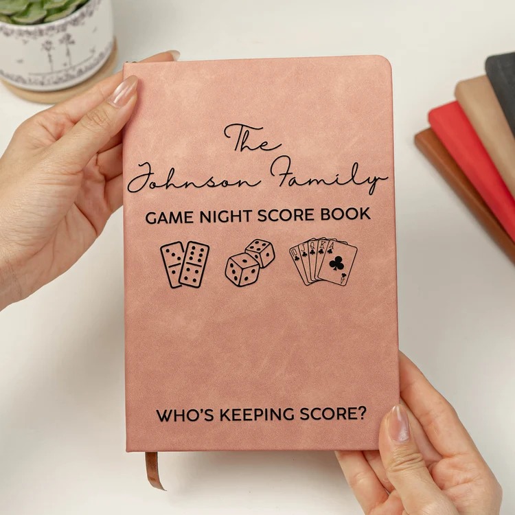 Game Night Score Book For Family, Couples, Grandparents, Board Game Lover - Personalized Leather Journal - Image 5