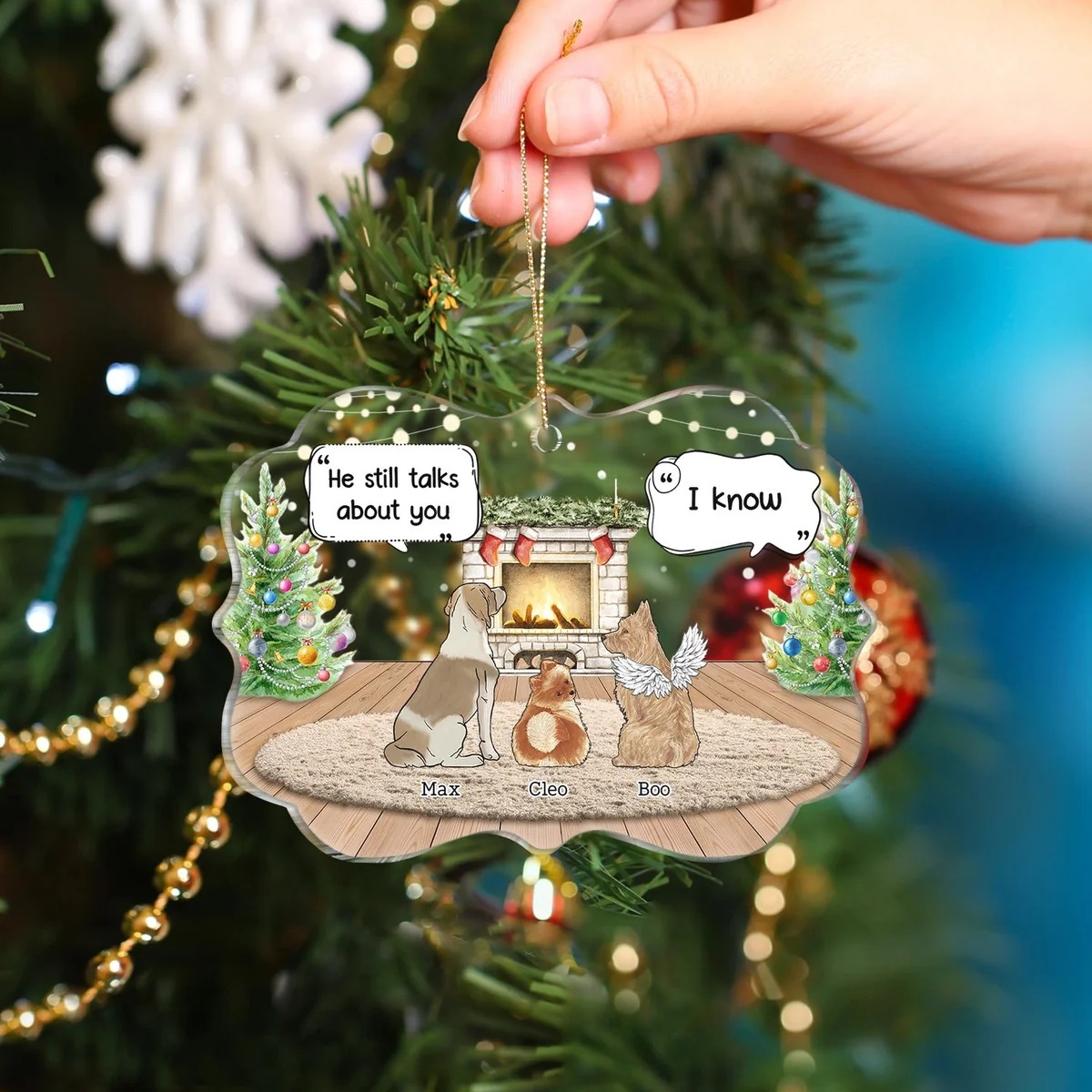 They Still Talk About You Cozy House - Memorial Christmas Gift For Pet Lovers - Personalized Medallion Acrylic Ornament - Image 5