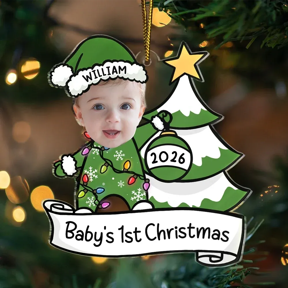 Custom Photo Baby First Christmas Funny - Personalized Custom Shaped Acrylic Ornament - Image 5
