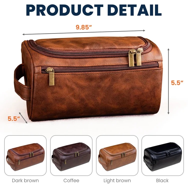 Vintage Monogram - Personalized Leather Toiletry Bag - Image 5