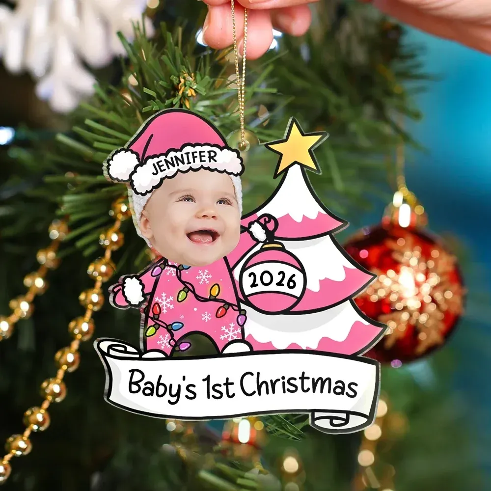 Custom Photo Baby First Christmas Funny - Personalized Custom Shaped Acrylic Ornament - Image 4