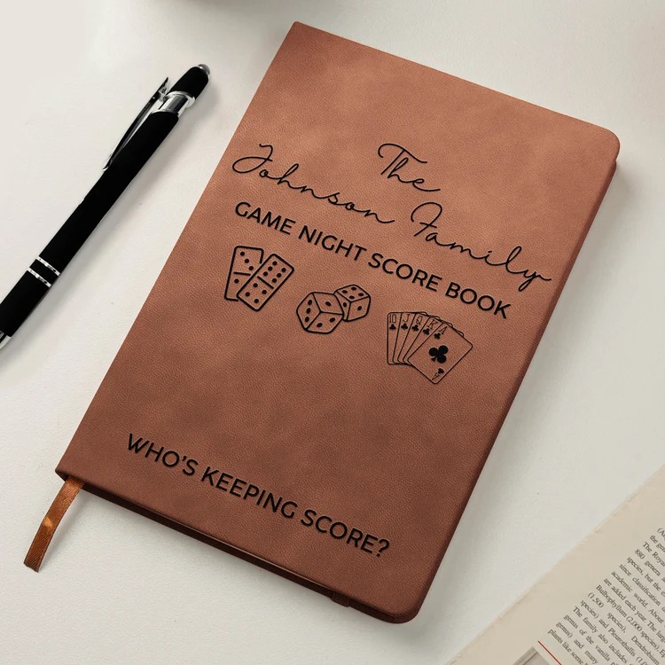 Game Night Score Book For Family, Couples, Grandparents, Board Game Lover - Personalized Leather Journal - Image 3