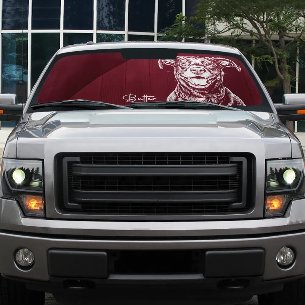Custom Photo Pencil Sketch Dog Cat Funny Portrait - Personalized Auto Sunshade - Image 5