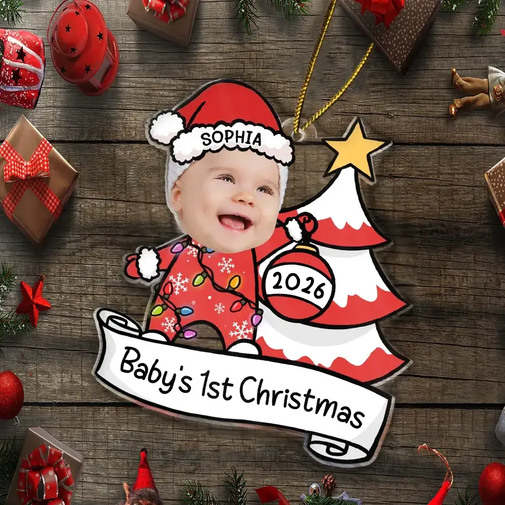 Custom Photo Baby First Christmas Funny - Personalized Custom Shaped Acrylic Ornament - Image 3