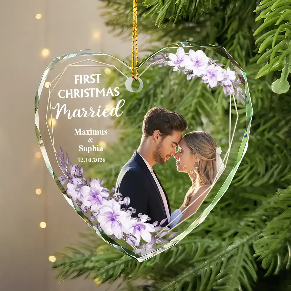 Custom Photo First Christmas Married - Personalized Ornament - Image 4