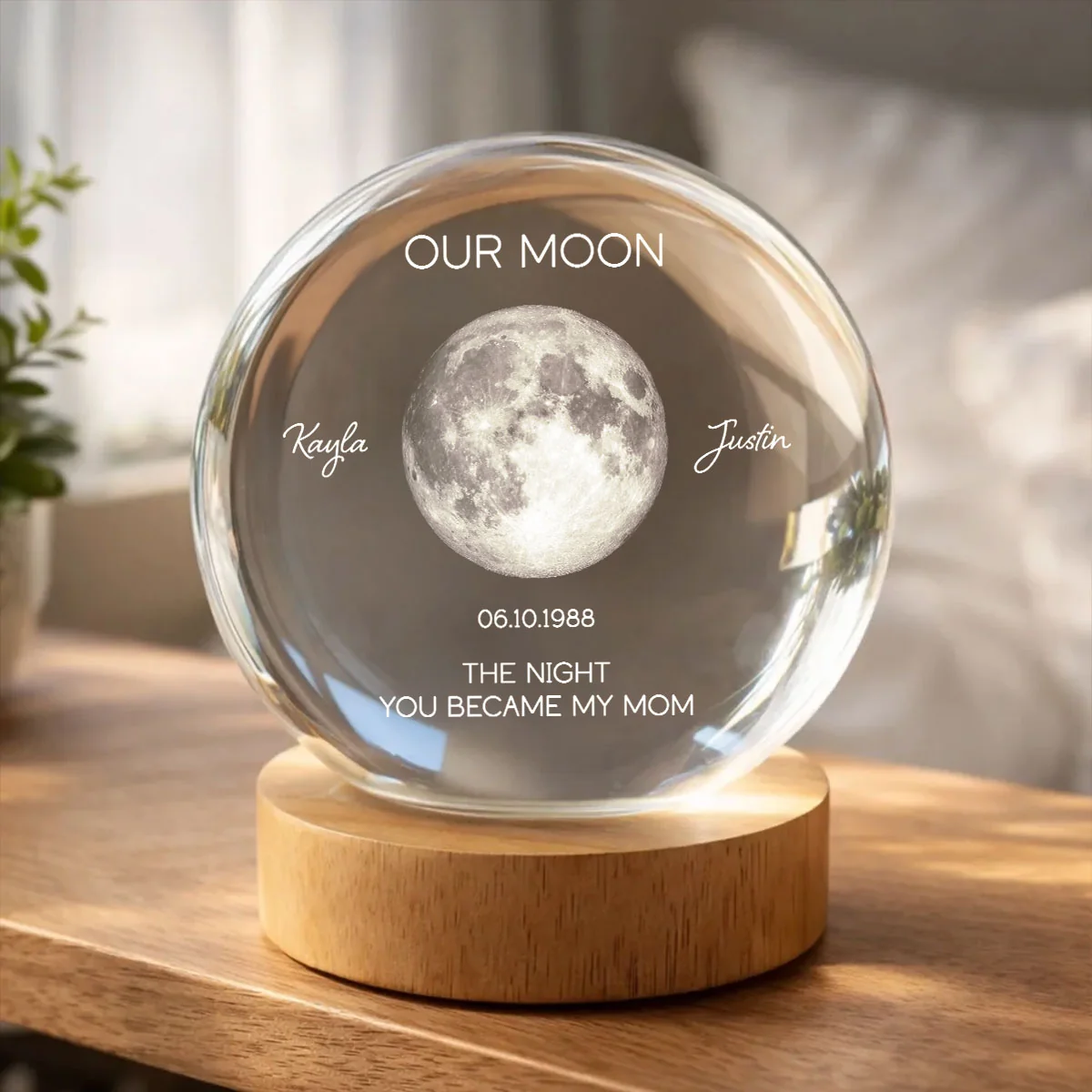 Personalized Moon Phase Crystal Ball Night Light - Custom Date Gift for Mom & Her - Unique Anniversary or Birthday Keepsake - Image 6