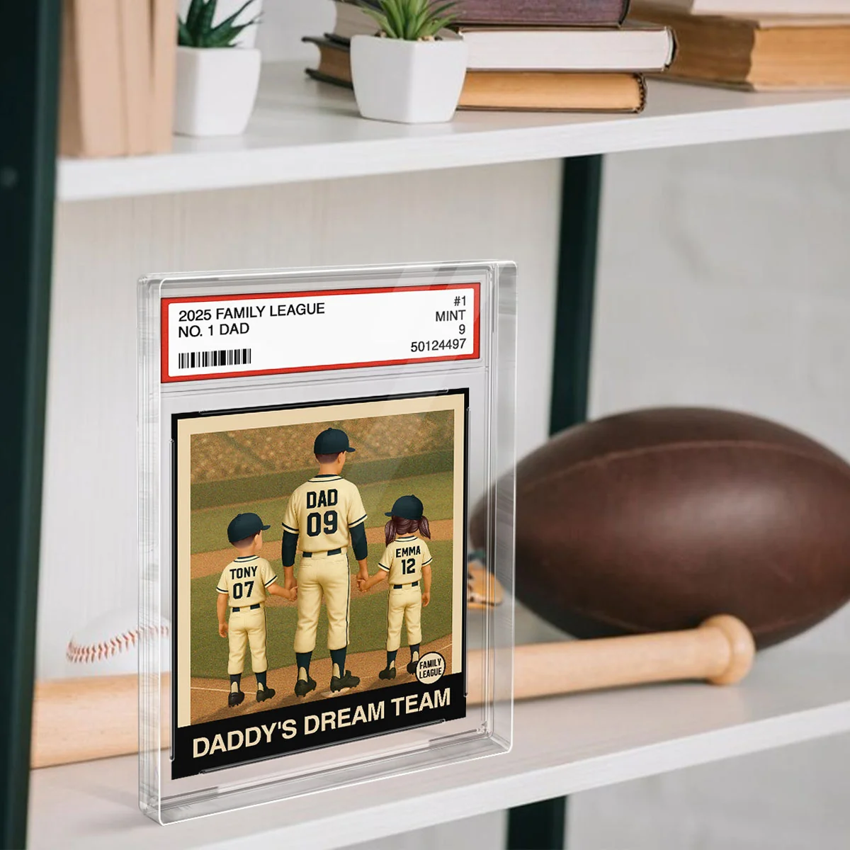 Baseball No. 1 Dad Grandpa Man & Kids Trading Card Style - Personalized Acrylic Block Plaque - Image 5
