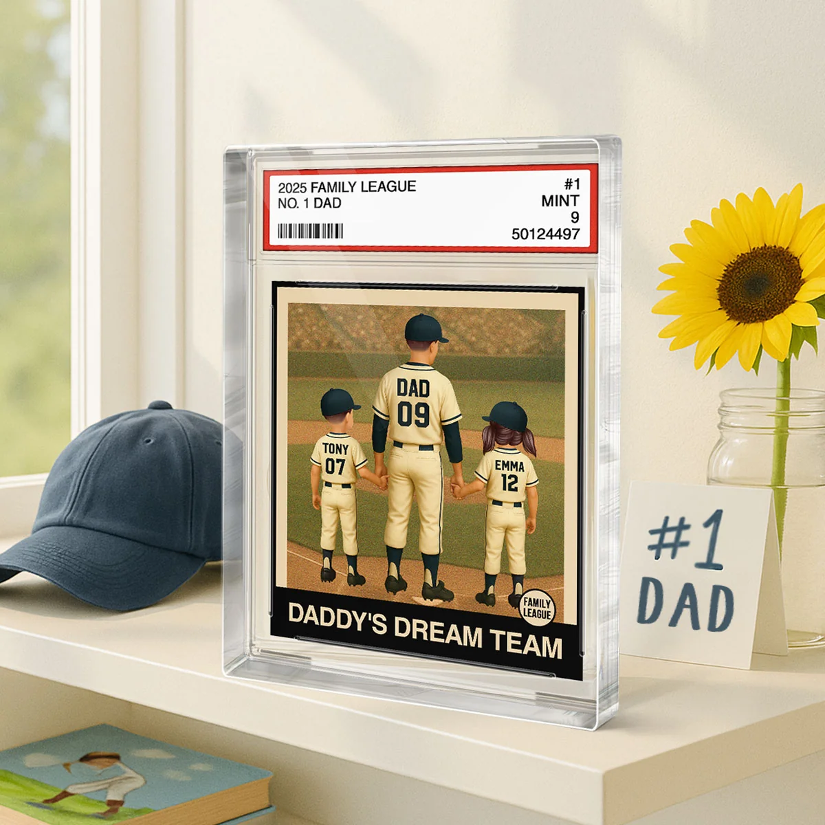 Baseball No. 1 Dad Grandpa Man & Kids Trading Card Style - Personalized Acrylic Block Plaque - Image 2