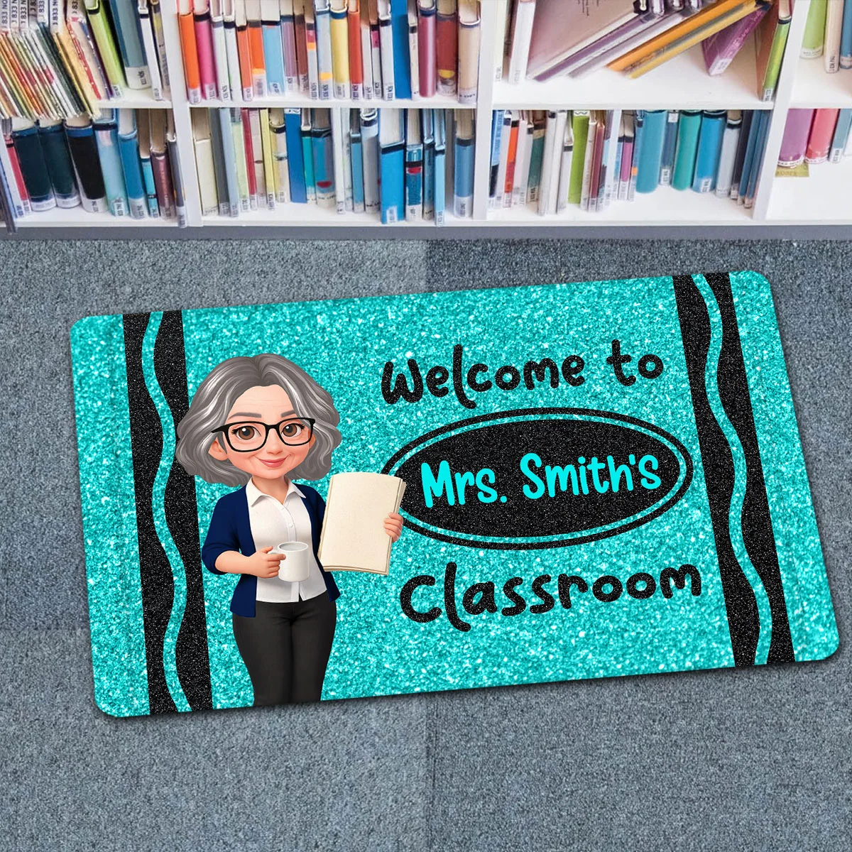 Teacher Beautiful Faux Glitter Effect Crayon Color Welcome To Classroom - Personalized Doormat - Back To School, Classroom Decor - Image 8