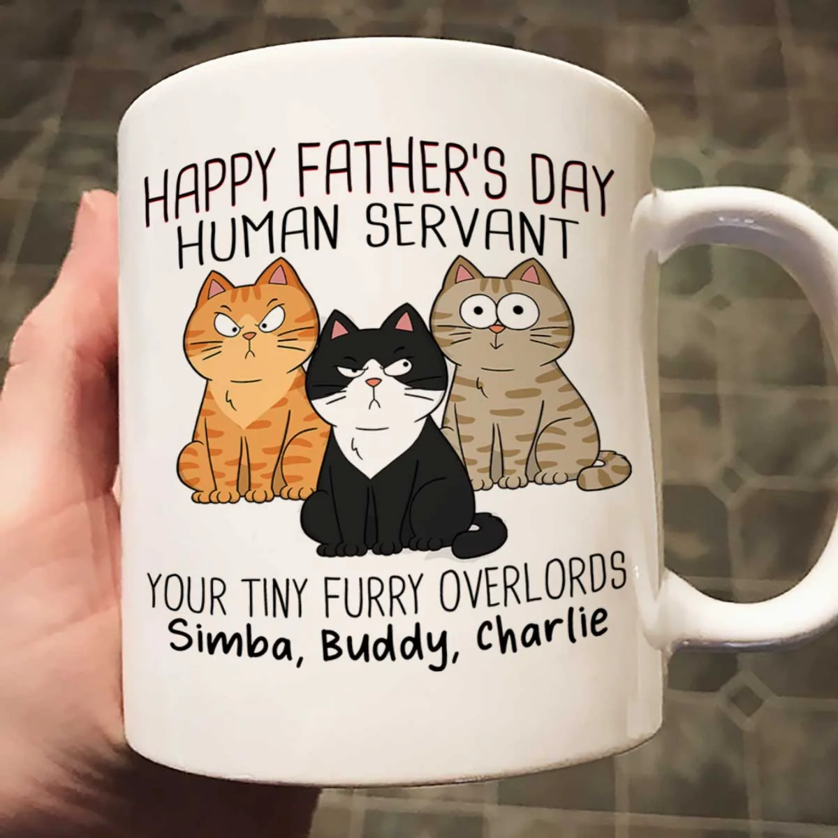 Happy Father‘s Day Human Servant - Personalized Mug - Gift For Cat Dad, Dad, Husband - Image 2