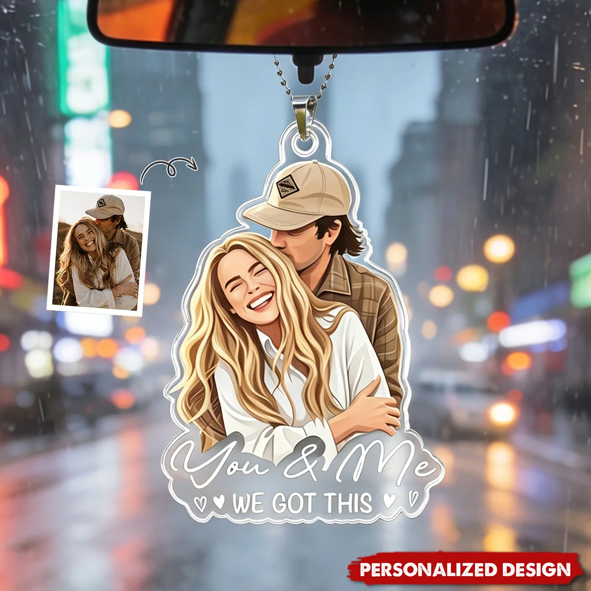 Custom Faceless Portrait Car Ornament, Anniversary Gifts For Him, Her - Personalized Rear View Mirror Accessory - Image 3