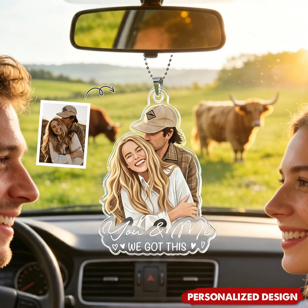 Custom Faceless Portrait Car Ornament, Anniversary Gifts For Him, Her - Personalized Rear View Mirror Accessory - Image 2