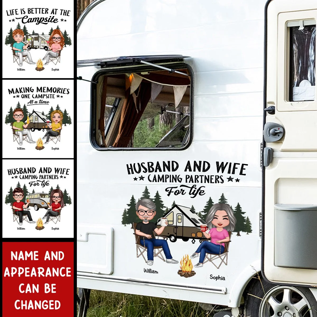 Camping Partners For Life Doll Couple Sitting Personalized RV Decal - Image 2