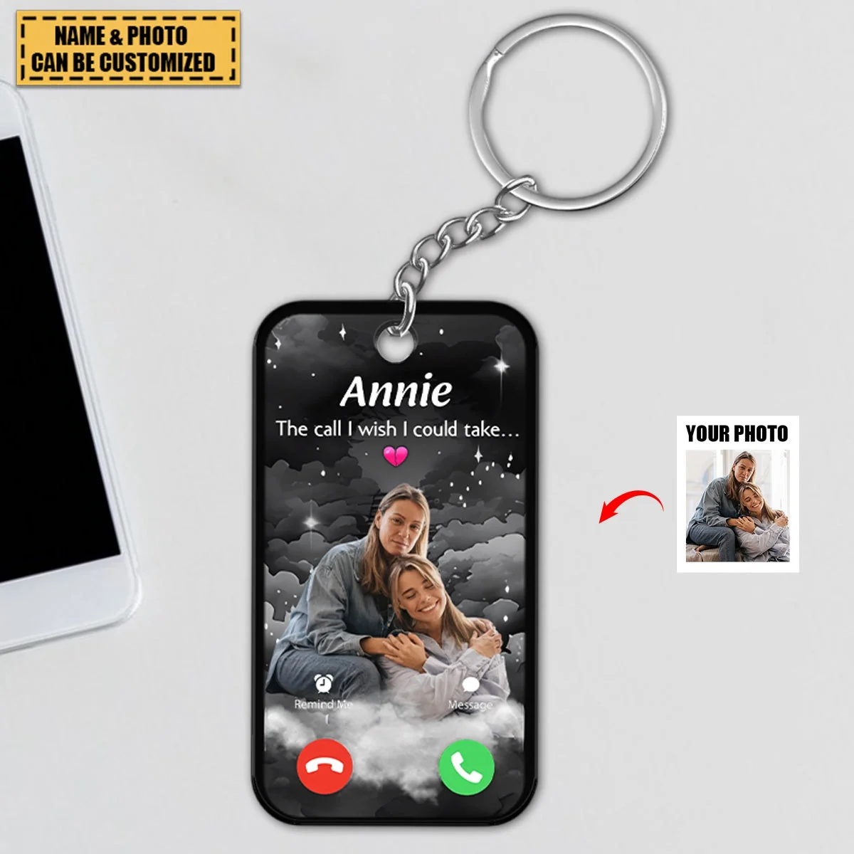 The Call I Wish I Could Take Memorial Sympathy Gift Remembrance Keepsake Photo Personalized Acrylic Keychain - Image 3