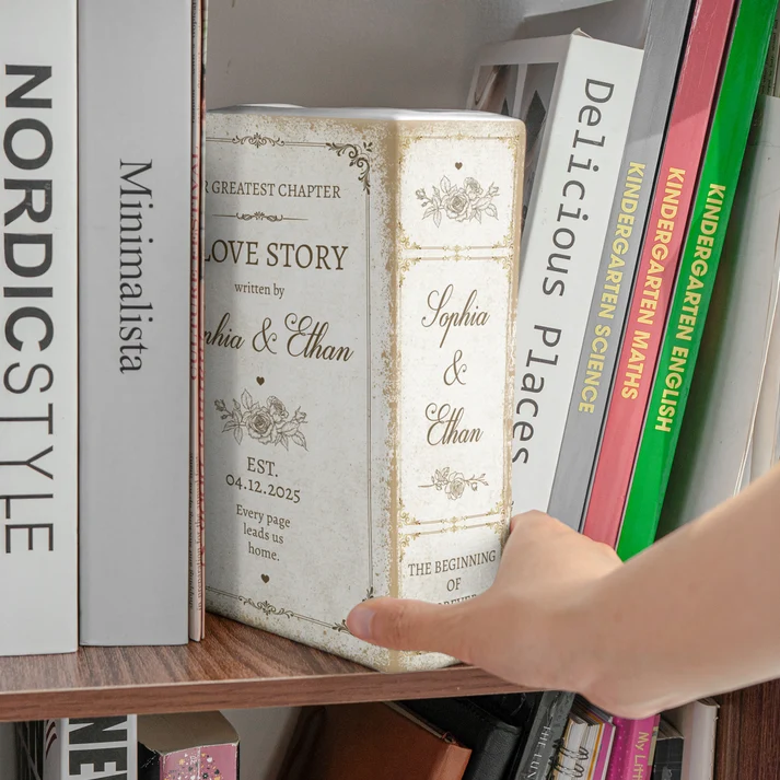 A Love Story Written By - Gifts For Newlywed Couples Ceramic Book - Personalized Vase - Image 6