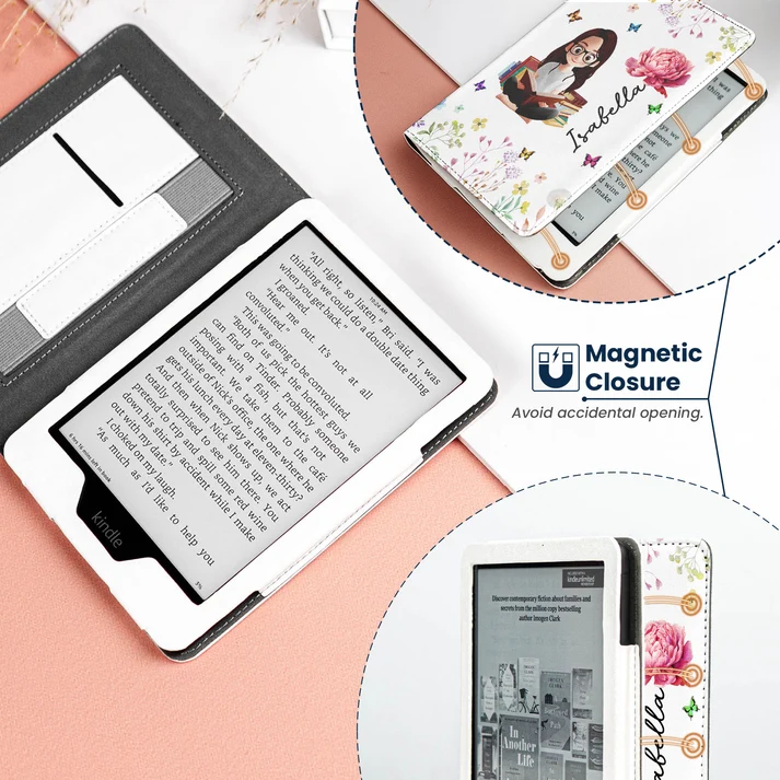 Birth Flower Book Lovers - Personalized Kindle Paperwhite Case With Stand - Image 3