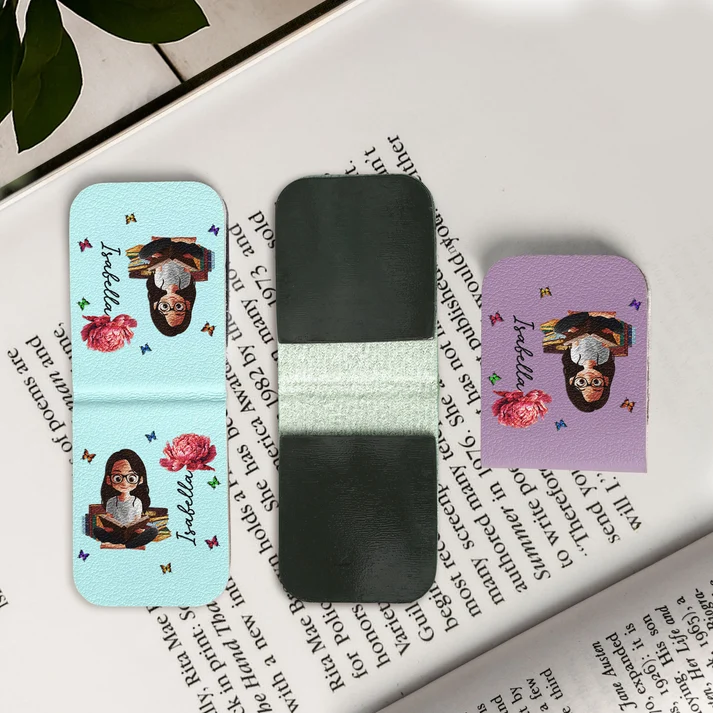 Birth Flower Book Lovers - Personalized Leather Magnetic Bookmark - Image 2