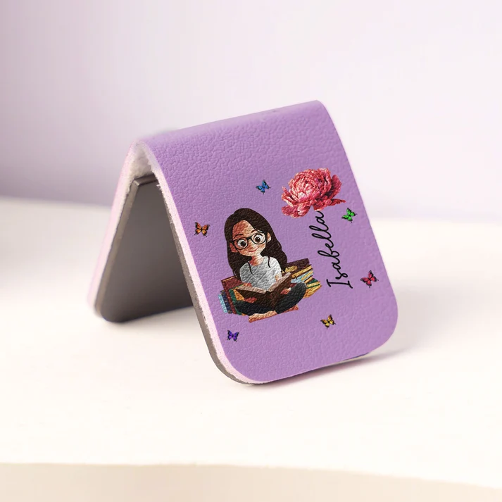 Birth Flower Book Lovers - Personalized Leather Magnetic Bookmark - Image 3