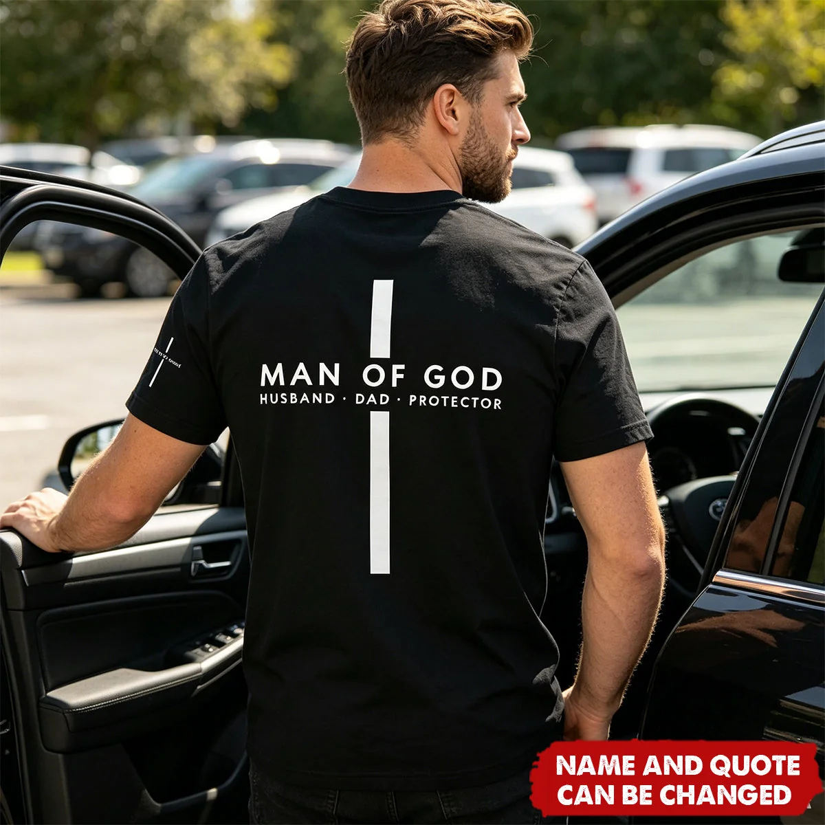 Man Of God - Custom Family Name On Sleeve - Pride Christian Gifts For Men, Husband, Dad - Personalized Shirt