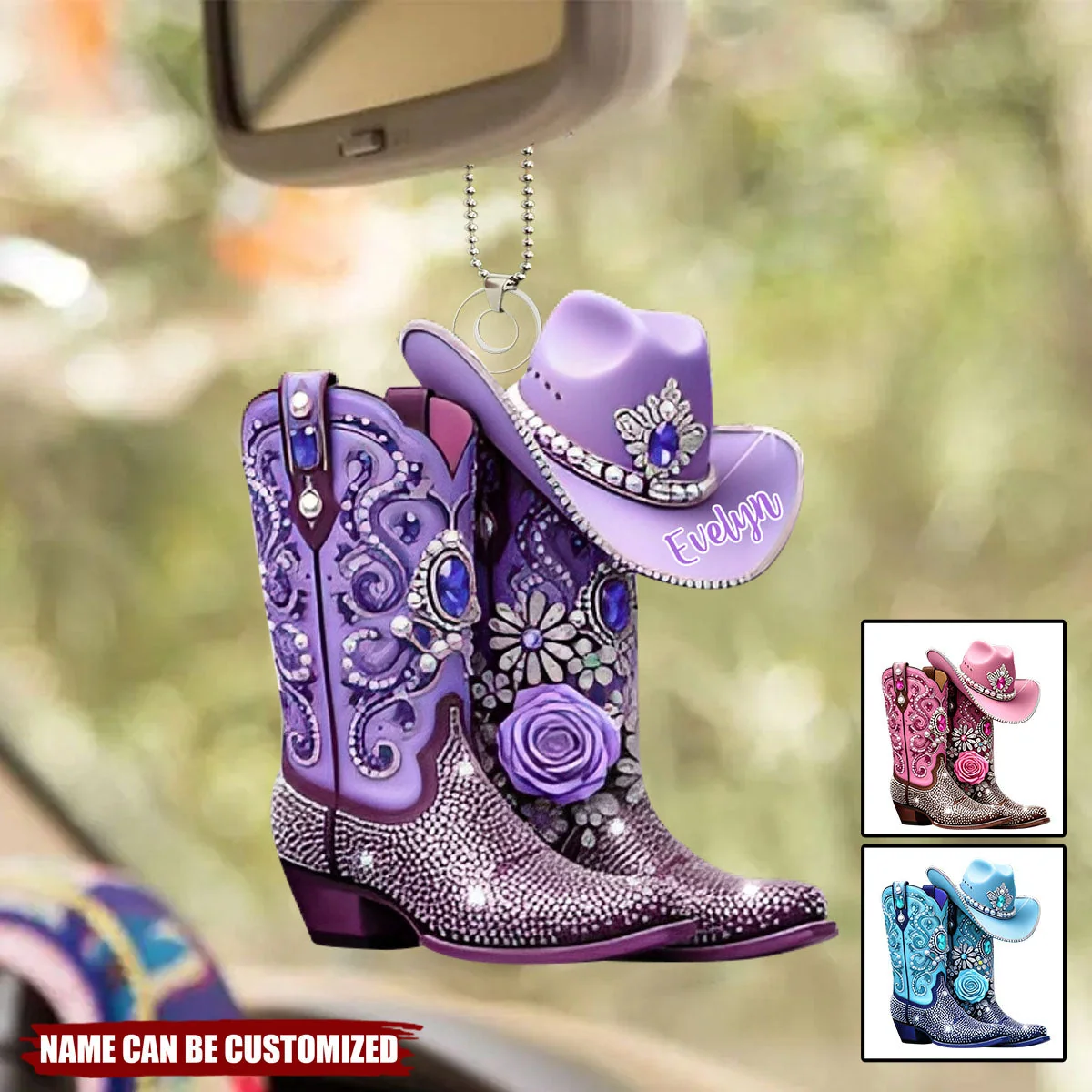 Cowgirl Boots - Personalized Acrylic Car Ornament - Image 2