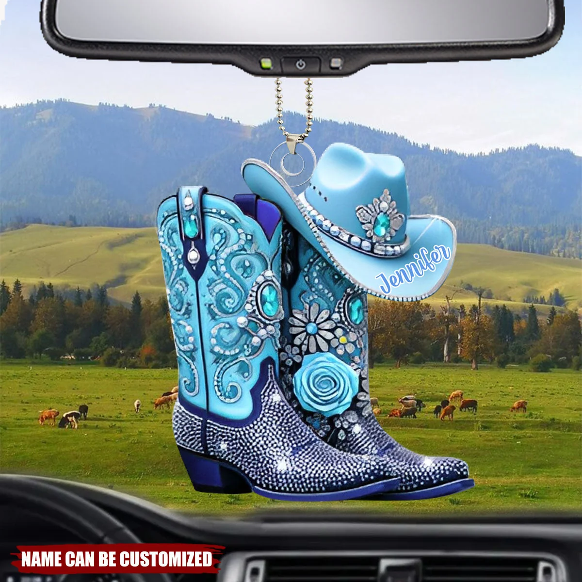 Cowgirl Boots - Personalized Acrylic Car Ornament - Image 3