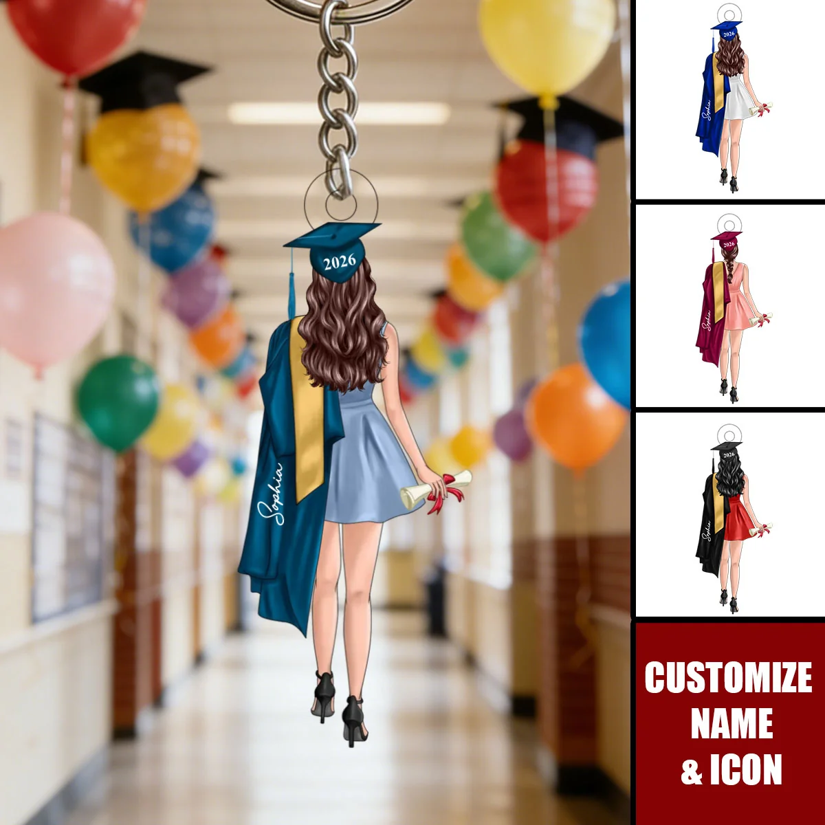 Class Of 2026 Senior Back View Graduation Personalized Acrylic Keychain - Image 2