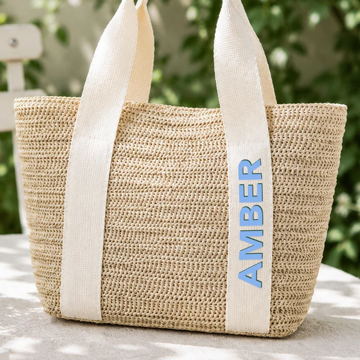 Colorful Name Summer Style - Personalized Straw Bag - Image 2