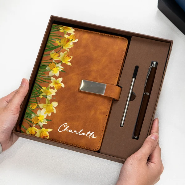 Custom Birth Flower & Name Gift For Her Daughter Friend - Personalized Notebook Set - Image 3