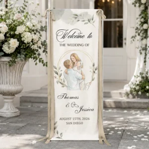 Custom Couple Photo Watercolor Art Wedding Welcome Sign - Personalized Welcome Sign