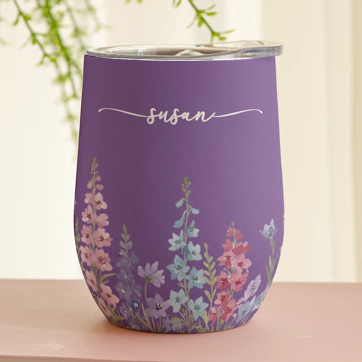 Custom Name & Birth Flower Birthday Gift For Her, Sisters, Daughter, Friends - Personalized Wine Tumbler - Image 2
