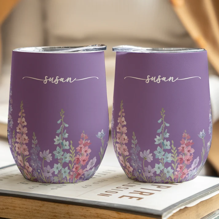 Custom Name & Birth Flower Birthday Gift For Her, Sisters, Daughter, Friends - Personalized Wine Tumbler - Image 5