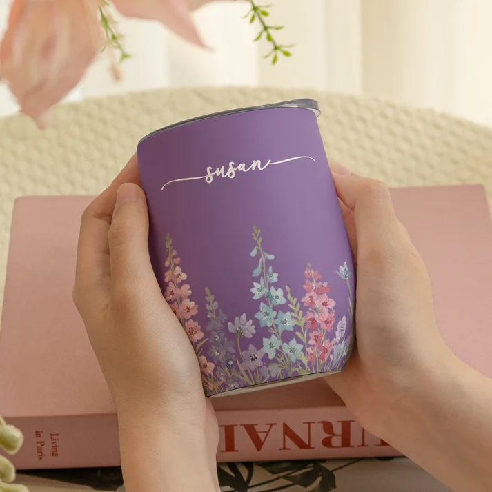 Custom Name & Birth Flower Birthday Gift For Her, Sisters, Daughter, Friends - Personalized Wine Tumbler - Image 4