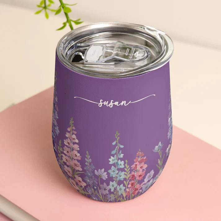 Custom Name & Birth Flower Birthday Gift For Her, Sisters, Daughter, Friends - Personalized Wine Tumbler - Image 3