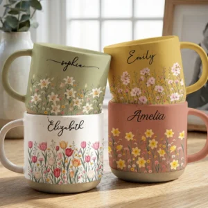Custom Name & Birth Flower For Her, Coworkers, Daughter, Friends Pottery Cup - Personalized Mug