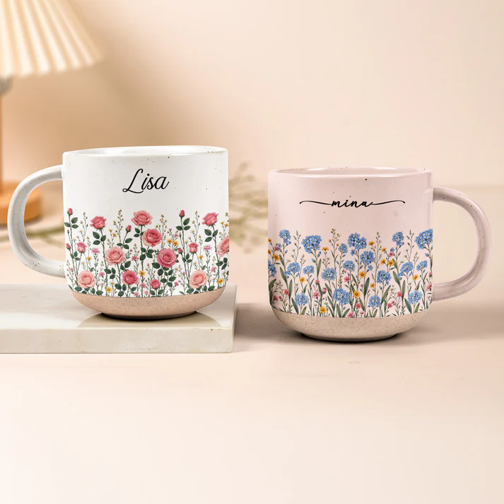 Custom Name & Birth Flower For Her, Coworkers, Daughter, Friends Pottery Cup - Personalized Mug - Image 2