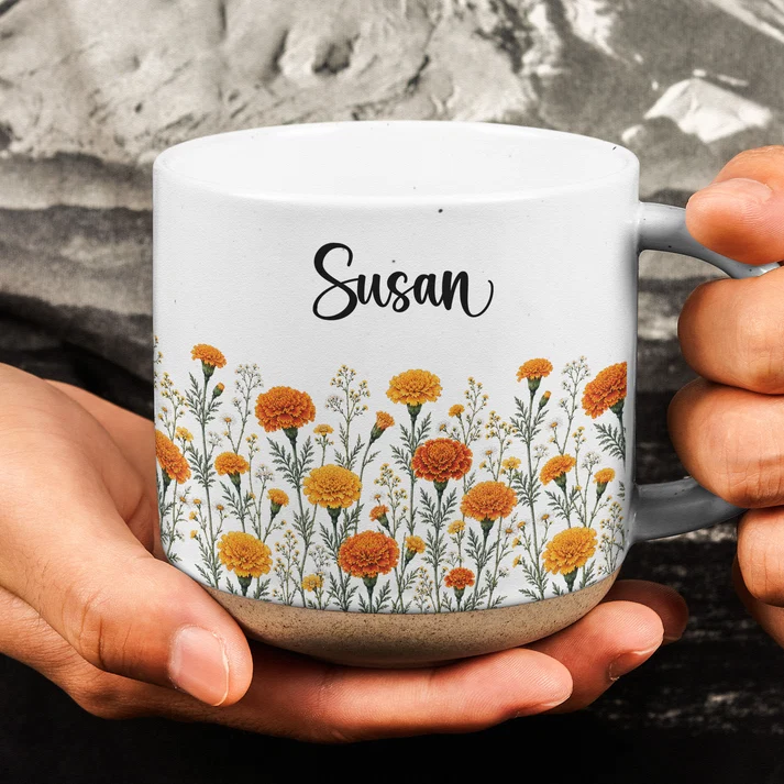 Custom Name & Birth Flower For Her, Coworkers, Daughter, Friends Pottery Cup - Personalized Mug - Image 3