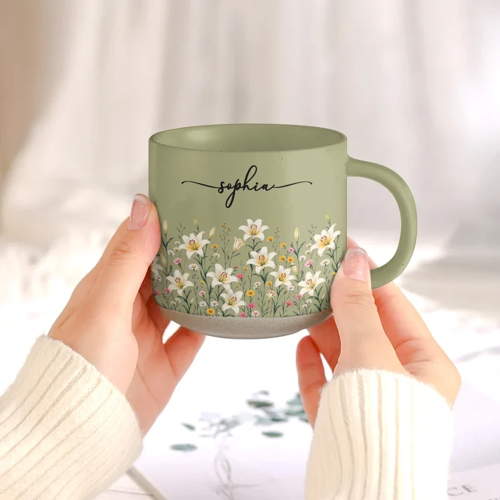 Custom Name & Birth Flower For Her, Coworkers, Daughter, Friends Pottery Cup - Personalized Mug - Image 5