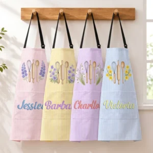 Custom Name & Birth Flower Striped Pattern - Personalized Apron