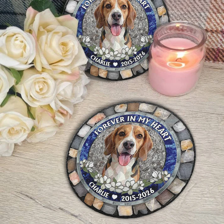 Custom Pet Portrait Memorial Gift Forever In My Heart Stained Glass Style - Personalized Garden Stone - Image 4