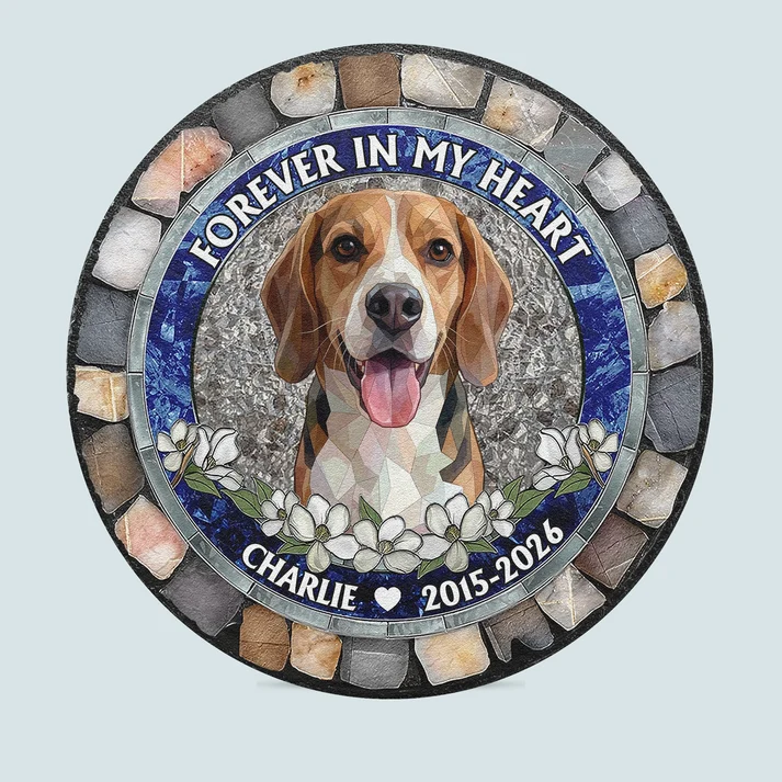 Custom Pet Portrait Memorial Gift Forever In My Heart Stained Glass Style - Personalized Garden Stone - Image 5
